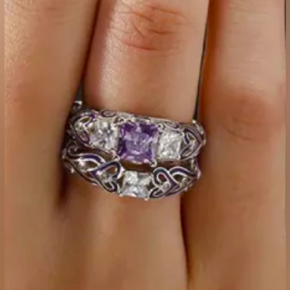 Vancaro Baroque Purple Three Stone Wedding Ring Set Women - Sterling Silver